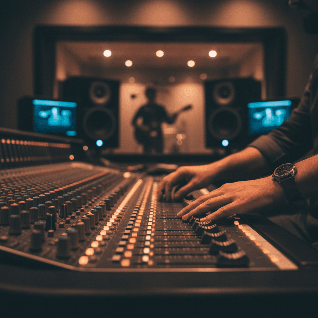 A music development consultant working with advanced audio equipment in a professional studio setting.